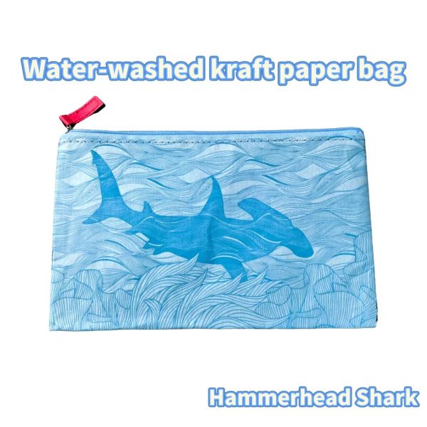 Washable Kraft Pouch – Light Sky Blue Hammerhead Shark – Reusable Pouch for Ocean Lovers