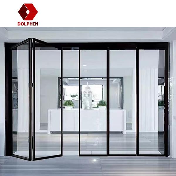 Accordion Double Glazed Aluminium Glass Folding Doors Thermal Insulation