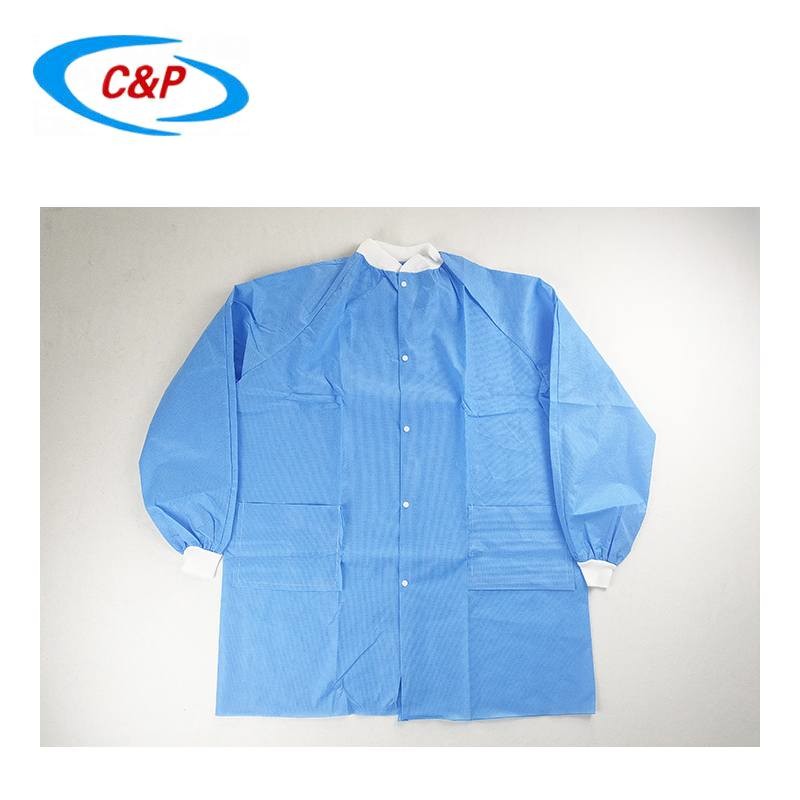 Industrial Disposable Blue Laboratory Coat With SMS Material Construction