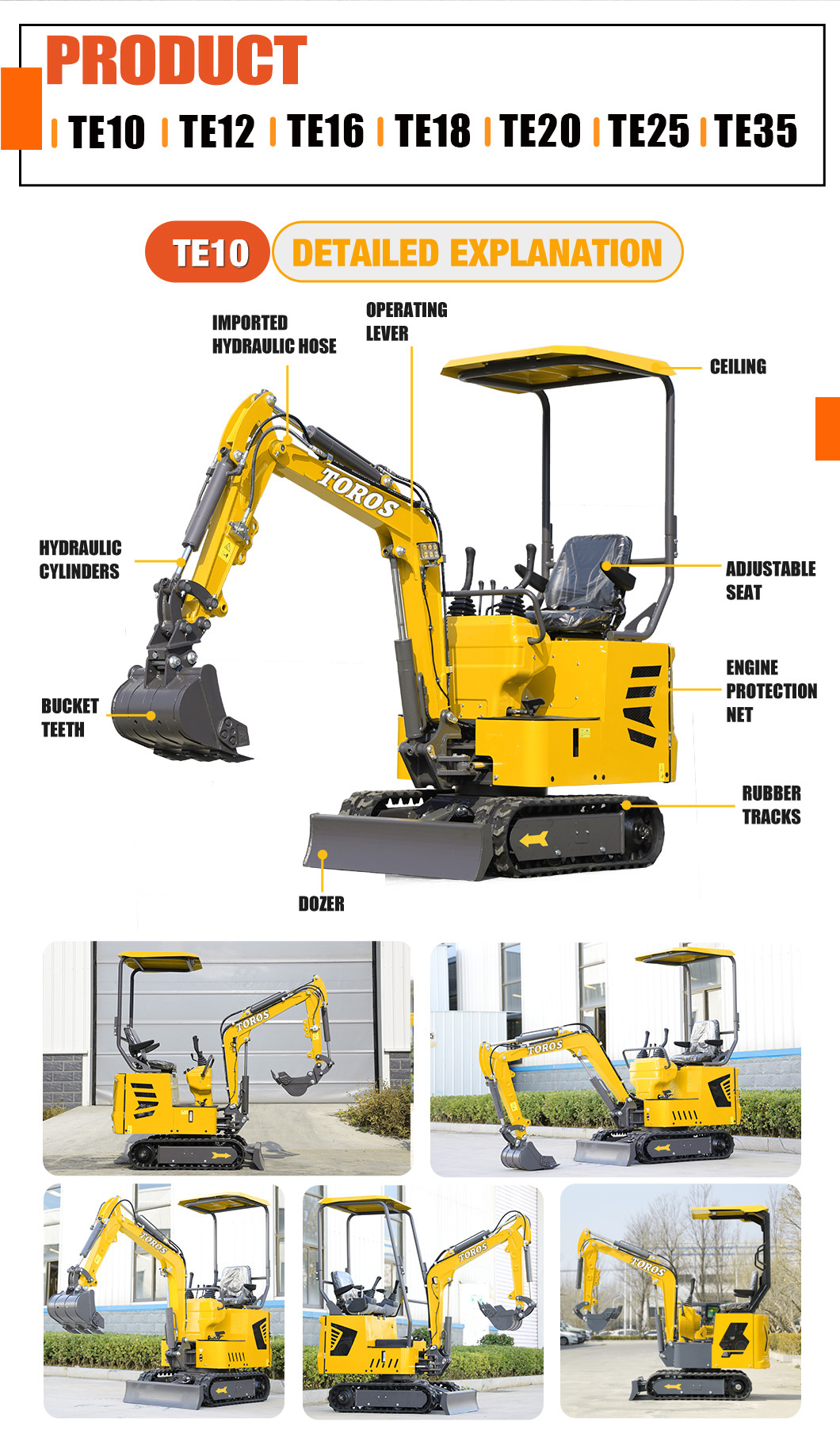 Toros the latest smini excavator，multifunctional small excavator，Customizable colors