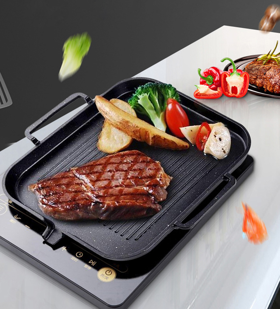 Rectangle Divided Induction Gas Stovetop Grill Pan For BBQ Without Pot Cover