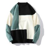 Acrylic Men Crew Neck Sweater White Black Green Color Block Knitted Oversize