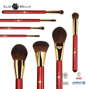 Wholesale Red Wooden Handle Cosmetic Brush With Synthetic Hair Makeup Brushes With Gold Aluminium Ferrule from china suppliers