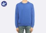 Upper Welt Slit Mens Wool Cable Knit Jumper , Winter Mens Blue Cable Knit