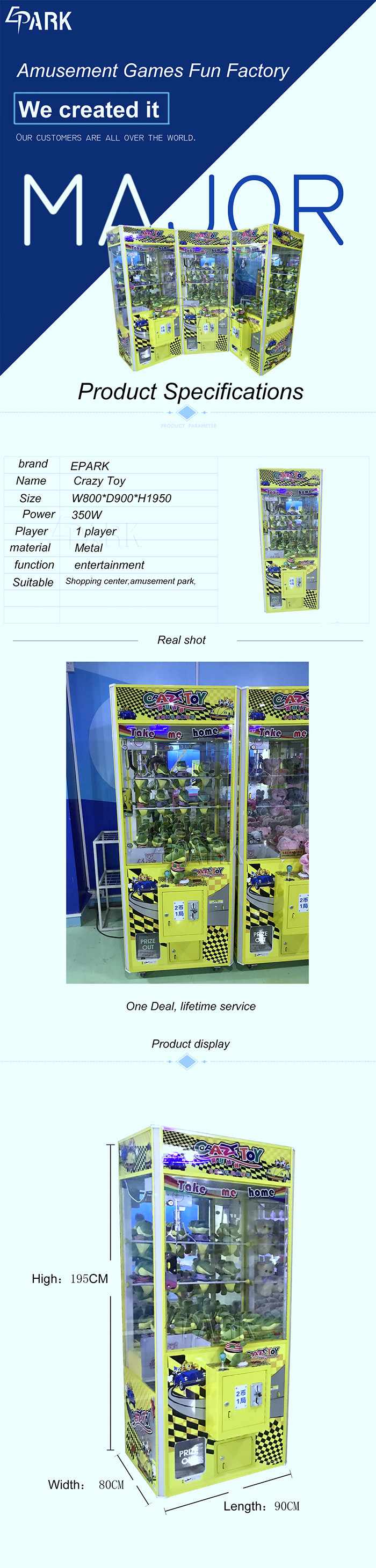 Coin Operated Gift Claw Crane Machine / Crazy 3 Toy Catcher Prize Machine Games