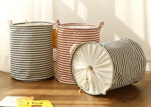 Wholesale Laundry basket storage bag large box customizable colors stripe Green blue Cotton Linen from china suppliers