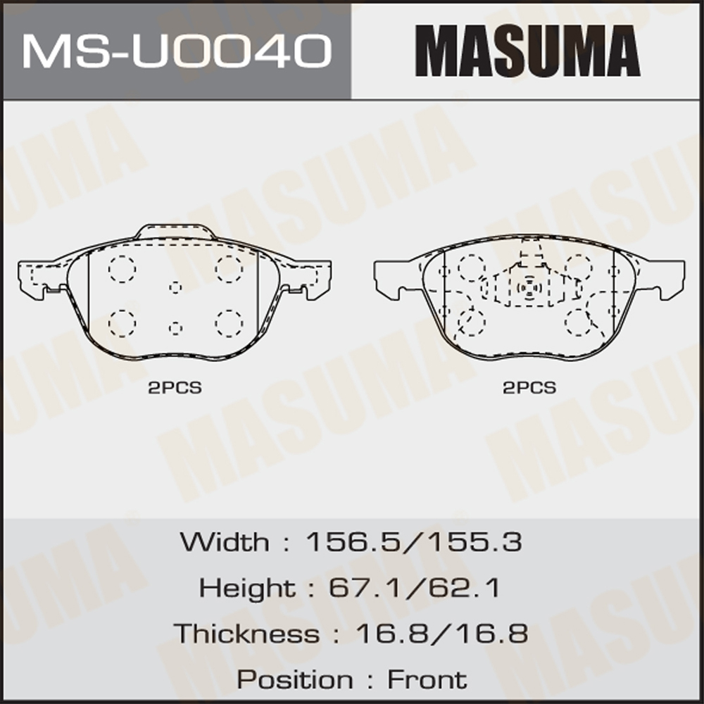 MS-U0040N MASUMA CV6Z 2001 A Semi Metallic Quick Stop Brake Pads for Auto Spare Parts