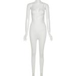 Skinny Hollow Out Women Bodycon Jumpsuit , Casual White One Shoulder Jumpsuit