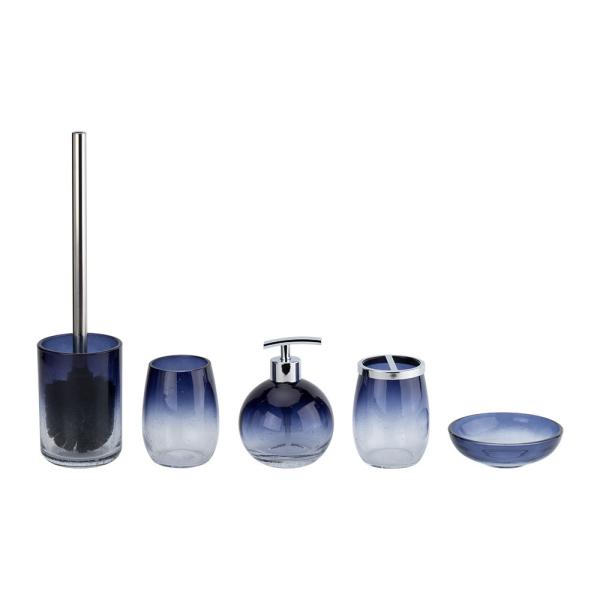 Round Shape Glass Bathroom Accessories Set with Ombre Blue Color and Unique