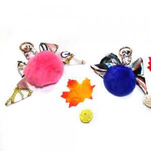 Wholesale Cute Pink Pom Pom Fur Ball Keychain Gold Metal Plating Purse Accessories from china suppliers