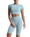 Custom Clothing Workout Sets For Women 2 Piece Seamless Ribbed Crop Tank High