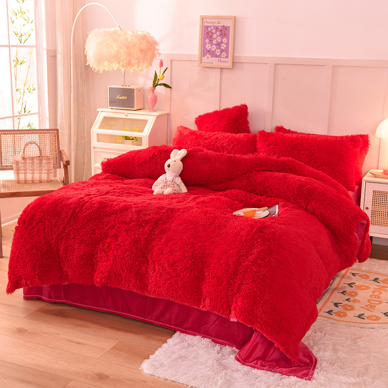 All-groups Rainbow Color Fur Velvet Fluffy Plush Soft Bedding Sheet Set for Kids Girl