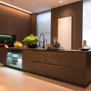 Wholesale Luxury Simple House Furniture , Black Veneer Waterproof Kitchen Cabinet from china suppliers
