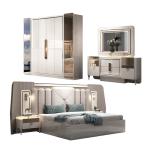 New Design Modern Lighted Headboard Wood King Size Bed Room Set Double Wooden