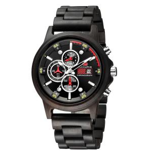 Wholesale Custom Made Ebony Wooden Quartz Watch Luminous Calendar Casual Business from china suppliers