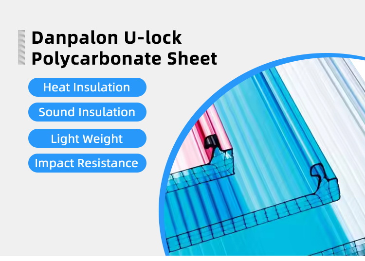 Customized Length And 500-1050 Mm Width Danpalon UV Blocking Multicell Polycarbonate U-Lock Roofing Sheets For Roofing