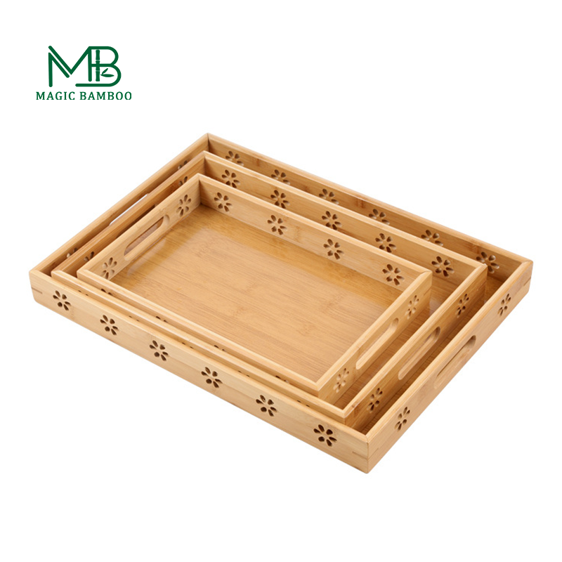 Tabletop Large Bamboo Serving Platter Trays With Handles Restaurant Hotel