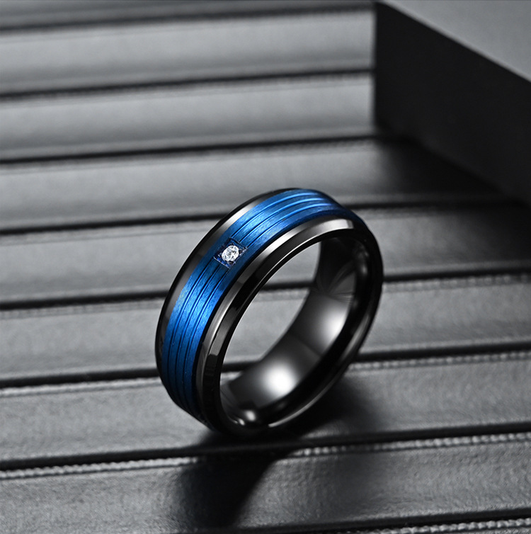 Inlaid Diamond Carbon Fiber Engagement Rings Jewelry Polish Black And Rose Gold