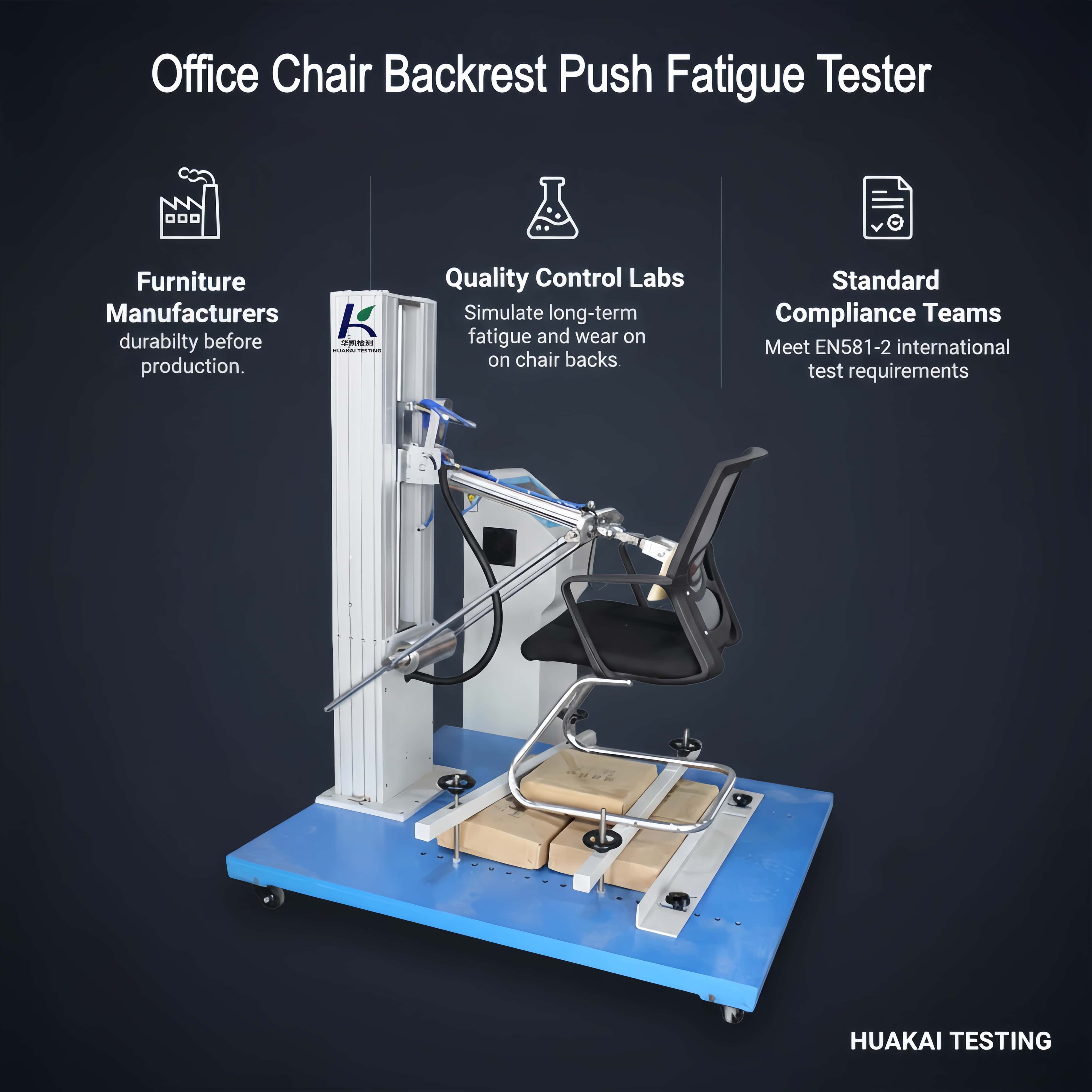 Office Chair Back Durability Fatigue Tester | Backrest Push Pull Endurance Testing Machine | EN 581-2 PLC LCD