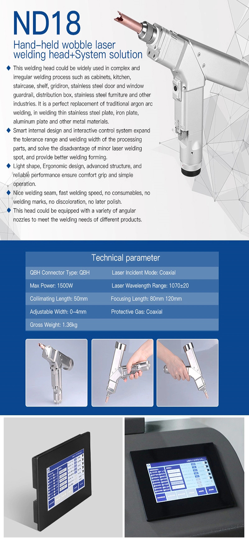 Hand Held Laser Machine Parts Wobble Laser Welding Head Controller 1000W 1500w