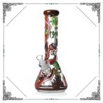 Hand Drawing Rick And Morty Art Bong 7MM Thick Glass Beaker Bongs Smoking Pipes
