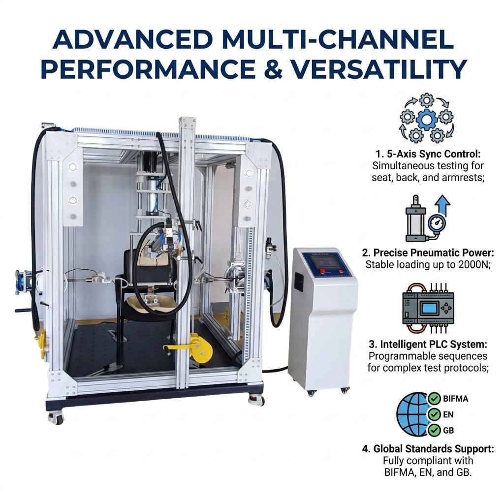 Office Chair Multi-function Comprehensive Fatigue Tester Seat Impact Backrest Pull Armrest Cycle Durability Testing Machine