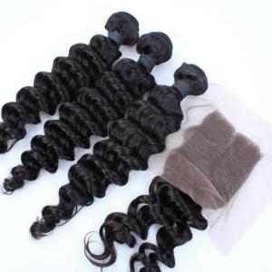 Wholesale brazilian hair deep wave natural color virgin hair bundles with lace frontal closure from china suppliers