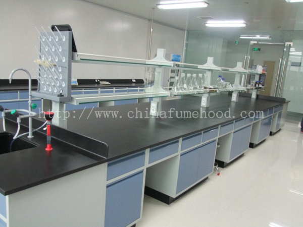 Food Industry Laboratory Working Table Steel Furniture With Reagent Rack