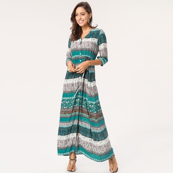 china factory supplier OEM hot sale floral V-neck maxi dress for girls