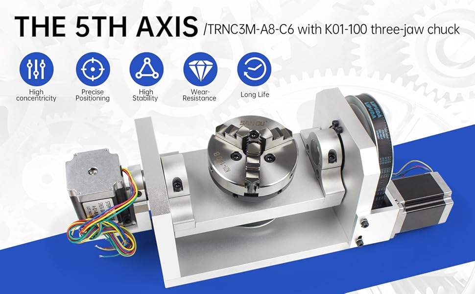 CNC Router 4th 5th A Axis Rotary Table Dividing Head Nema 23 Stepper Motor