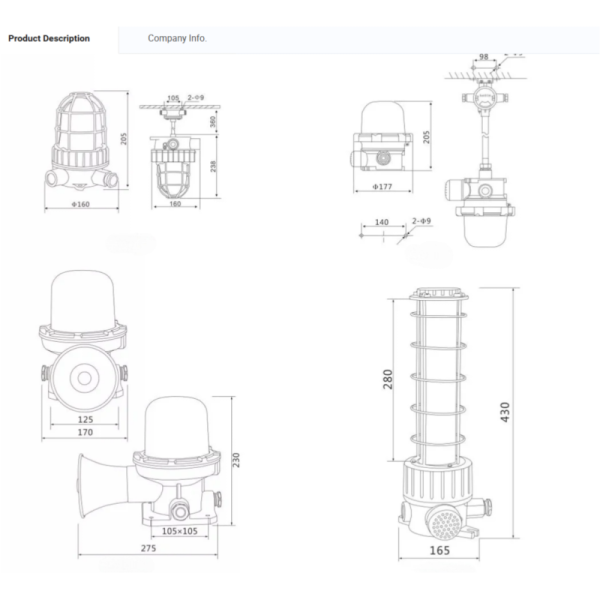 Explosion proof LED alarm light technical diagram