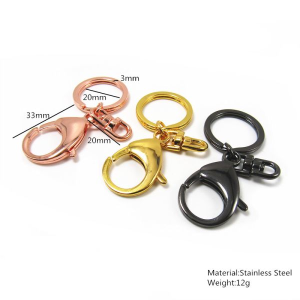 Factory PVD Finish Stainless Steel Swivel Lobster Clasps Clips Hooks Key Ring DIY Key Chains Split Key Ring