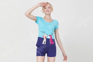 Wholesale Viscose Spandex Jersey Ladies Summer Pyjama Sets With Dark Blue Short Pants from china suppliers