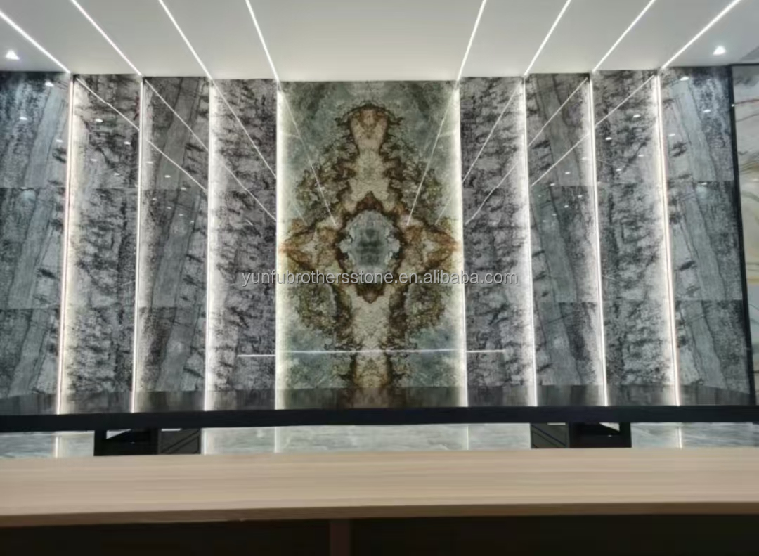 Italian Natural Stone Silver Fir Black Grey Look Marble Textured Slab for Home Wall Panel