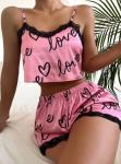House Wear Sexy Lingerie Sleepwear Ladies Heart Print Leisure Wear Lingerie