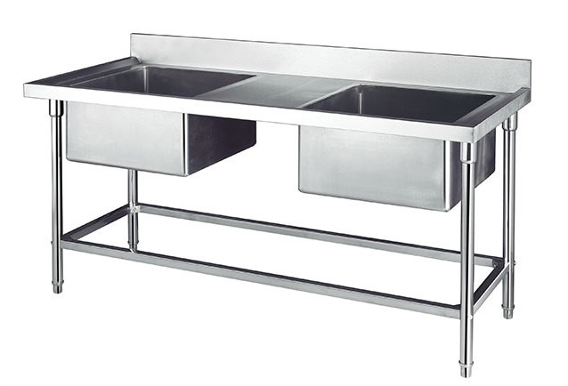 Double Sink for Kitchen Washing Stainless Steel Catering Equipment 1200*700*800+150mm