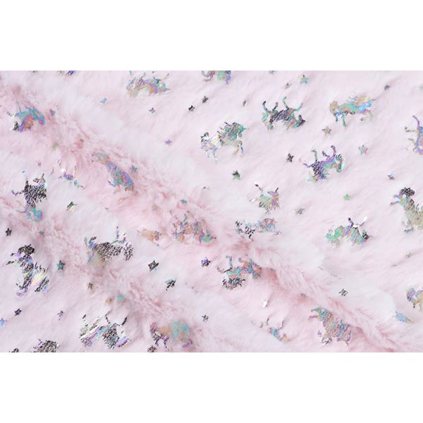 Recycled SHAOXING Factory Supplier Bunny Hair Foil Fabric Two-Color Unicorn Pattern Super Soft Plush Fleece Fabric