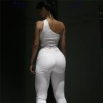 Skinny Hollow Out Women Bodycon Jumpsuit , Casual White One Shoulder Jumpsuit