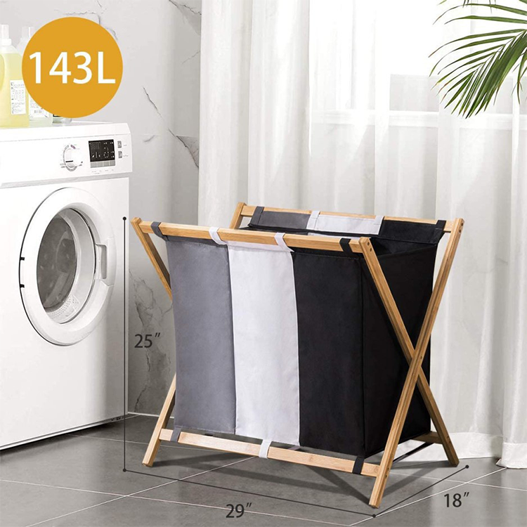Oxford Fabric Bathroom Storage Basket Washing Laundry Hamper With Bamboo Handles