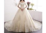 Lace Long Tail Bridal Dresses Off Shoulder Half Sleeve Back Bandage With Logo