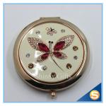 Shinny Gifts Butterfly Design Rhinestone Pocket Mirror Metal Handbag Mirror