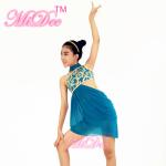 Mordern Ballet Dance Costumes Floral Diagonal Neckline Cut Out Side Dress