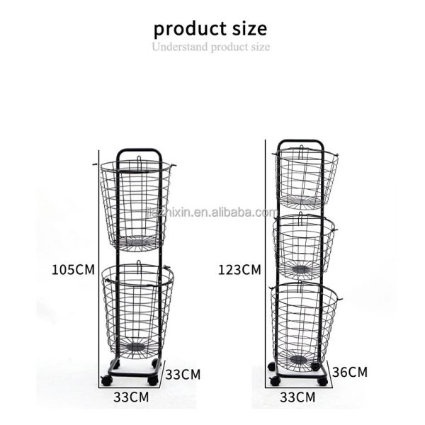 Bathroom 3 Tier Iron Wire Mesh Dirty Clothes Basket Removable Push Pull Laundry Holder with Wheels Toilet Trolley Storage Rack
