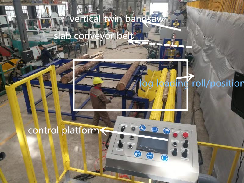 Automatic Twin bandsaw Insutrial Sawmill equipment line for log sawing in diameter 35cm