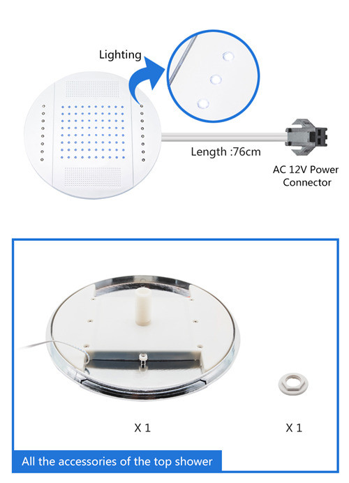 Multi Function Overhead Rainfall Shower Head 25CM Diameter With LED Lighting