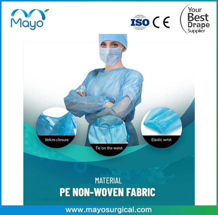 40gsm PP Medical Disposable Isolation Gown With Knitted Cuff For Dental And Hospital Use