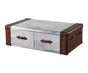Wholesale Aviator Vintage Table Metal Aluminium Brown Real Leather 2 Drawer Coffee Table from china suppliers
