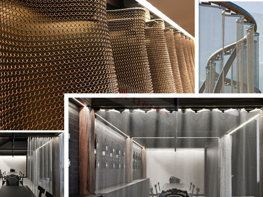 Brass Color Metal Ring Mesh Curtain For Interior Decoration