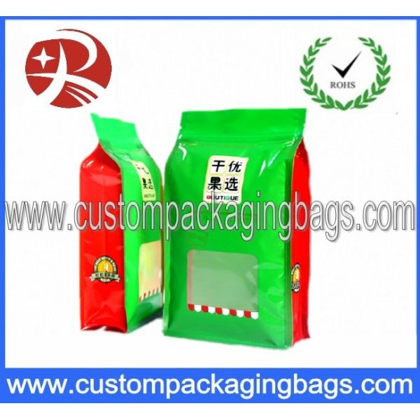 Stand Up Plastic Flat Bottom Food Packaging Bag With Side Gusset