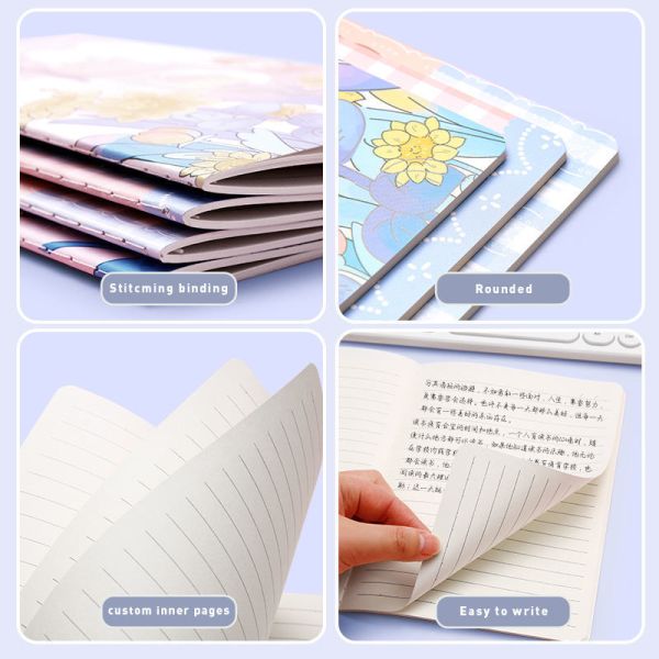 Factory Custom A5 Cute Diary Notebook for School Students Thickened Hardcover Thread Sewing 100 Sheets Paper Color Illustration